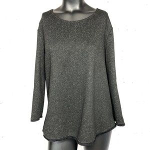 W5 Black Long Sleeve Blouse Back Zipper Fringe Accent Polka Dot Women's Sz M USA